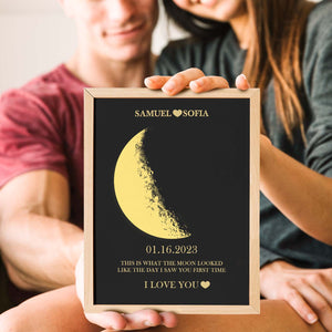 Benutzerdefinierter Holzrahmen Mit Mondphase Und Namen Mit Ihrem Text, Individueller Kunstrahmen Für Paare, Das Beste Geschenk Zum Valentinstag - MadeMineDE