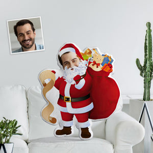 Einzigartiges und Personalisiertes Gesicht Bild Santa Minime Dekokissen Benutzerdefinierter Weihnachtsmann eine Liste führen und Geschenke geben Dekokissen für Weihnachtsgeschenk