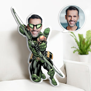 Kundenspezifisches grünes Pfeil-Puppen-kundenspezifisches Gesichts-Kissen-personalisiertes Foto-Kissen-Superheld-Geschenke