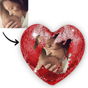 Benutzerdefiniert Liebe Herz Foto Magisches Pailletten Kissen