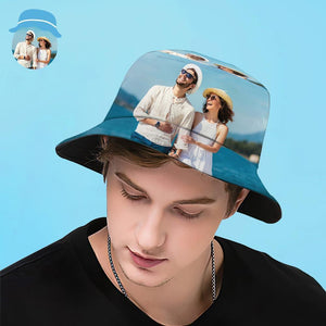 Benutzerdefinierte Fischerhut Unisex Foto-Eimer Hut Breite Krempe personalisieren Draussen Sommermütze Wandern Strandsportmützen Geschenk für Liebhaber