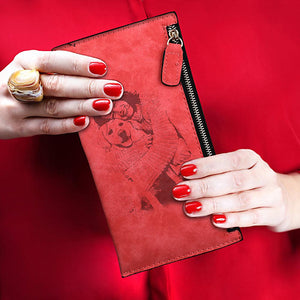 Damen Lange Stil Personalisiert Foto Graviert Reißverschluss Geldtasche - Rot Leder