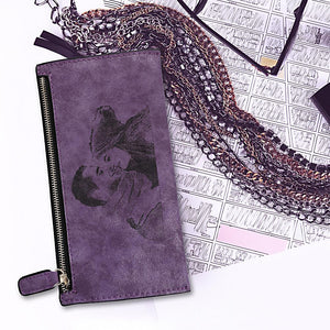 Damen Lange Stil Personalisiert Foto Graviert Reißverschluss Geldtasche - Lila Leder