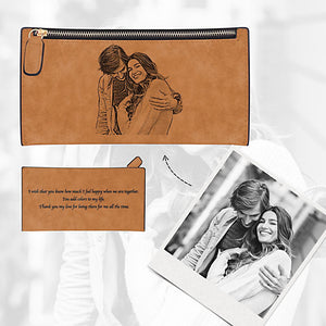 Damen Lange Stil Personalisiert Foto Graviert Reißverschluss Geldtasche - Braun Leder