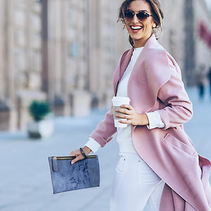 Damen Lange Stil Personalisiert Foto Graviert Reißverschluss Geldtasche - Blau Leder