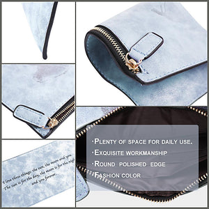 Damen Lange Stil Personalisiert Foto Graviert Reißverschluss Geldtasche - Hell Blau Leder