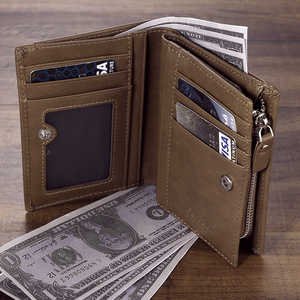 Foto Gravierte Geldbörse Kurze Leder Geldbörse Braun Leder Mit Münztasche - Entwerfen Sie Ihre eigenen