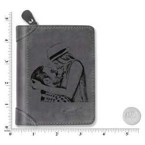 Foto Gravierte Geldbörse Kurze Leder Geldbörse Grau Leder Mit Münztasche - Entwerfen Sie Ihre eigenen