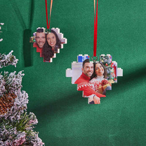 Weihnachtsverzierung Personalisiertes Baustein-puzzle Benutzerdefiniertes Herz Doppelseitiger Fotostein - MadeMineDE
