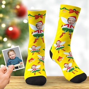 Benutzerdefinierte Weihnachtselfen-Socken Foto-Gelb