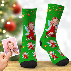 Benutzerdefinierte Gesicht Socken Grün-Weihnachten Elf