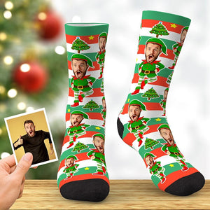 Custom Face Weihnachtselfen Socken - Customized Funny Photo Geschenk für sie, ihn oder beste Freunde