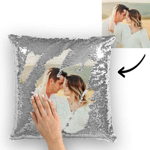 Benutzerdefiniert Paare Foto Kissen mit Magischen Pailletten Mehrfarbig Glänzend 15.75*15.75 Weihnachtsgeschenk
