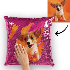 Benutzerdefiniert kissen mit Foto Magischen Pailletten Mehrfarbig Glänzend 15.75*15.75 - Süßer Hund