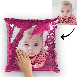 Benutzerdefiniert Kissen mit Foto Magischen Pailletten Mehrfarbig Glänzend 15.75*15.75 - Süßes Baby
