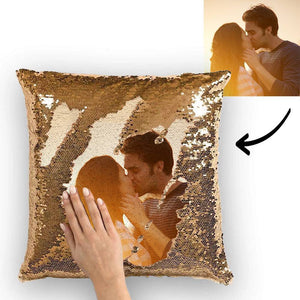 Benutzerdefiniert Paare Foto Kissen mit Magischen Pailletten Mehrfarbig Glänzend 15.75*15.75