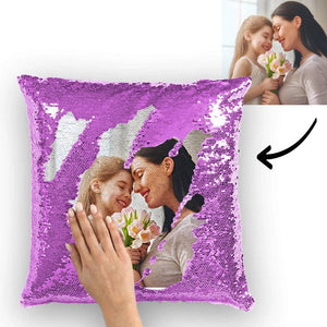 Benutzerdefiniertes Perfektes Familienfoto Kissen mit Magischen Pailletten Mehrfarbige Glänzend 15.75*15.75