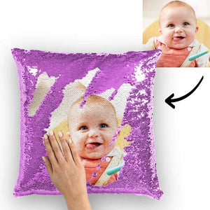 Benutzerdefiniert Kissen mit Foto Magischen Pailletten Mehrfarbig Glänzend 15.75*15.75 - Süßes Baby