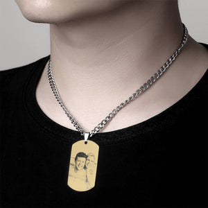 Herren Foto Gravierte Tag Halskette mit 18k Gold vergoldet Edelstahl