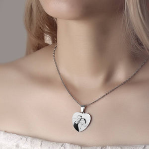 Damen Gravierte Foto Halskette Edelstahl - Herz Anhänger