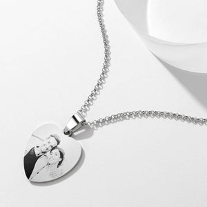 Damen Gravierte Foto Halskette Edelstahl - Herz Anhänger