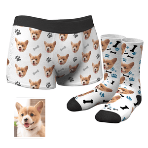 Herren Personalisierte Gesicht Boxershorts Unterhose& Socken Boxersocken Set - Hundeklaue und Knochen