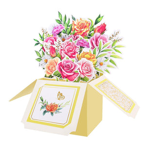 Pop-up-Karte mit bunten Blumenboxen zum Valentinstag