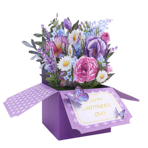 Schönen Muttertag Pop-up-Karte Lila Blumenkarte zum Muttertag