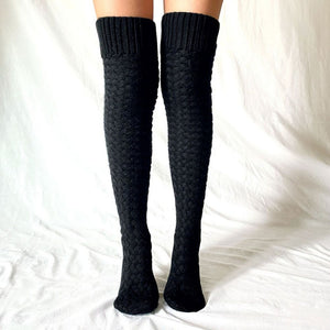 Frauen-Winter-Beinwärmer Einfarbige Overknee-Socken Mit Langem Schlauch Gestrickte Hohe Socken