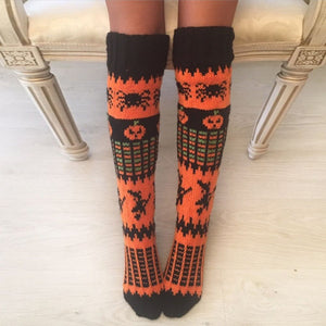 Halloween Orange Spinne Hexe Kürbis Overknee Tube Haufen Damen Socken