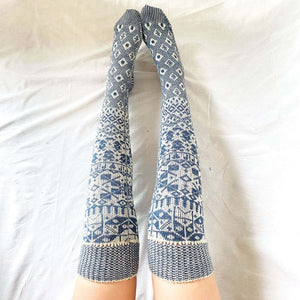 Damen Winter Beinwärmer mit geometrischem Muster über den Knien