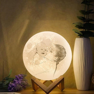 Foto Gravur 3D Druck Mond Lampe | Berühren Sie 2 Farben | Mamas Geschenk