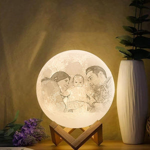 Foto Gravur 3D Druck Mond Lampe | Tippen Sie auf 3 Farben | Familiengeschenk